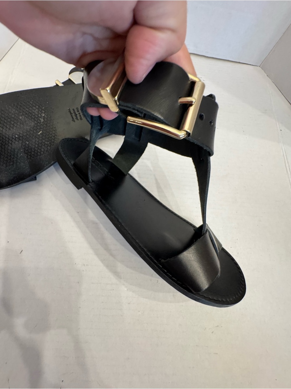 Made in Italy Black Strappy Leather Sandals Gold Buckle Women's EU 40 US 9.5 - Picture 16 of 16